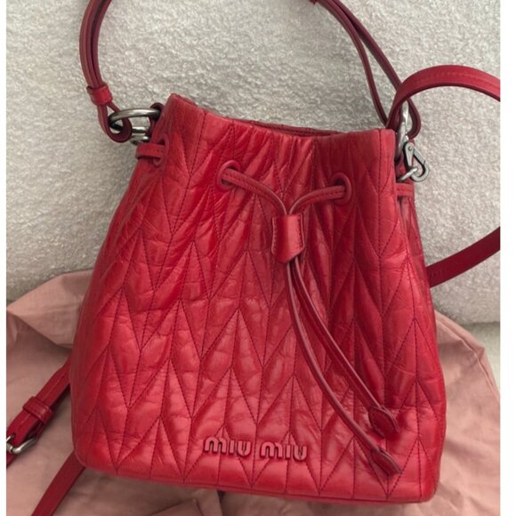 Miu Miu Matelassé Nappa Leather Bucket Bag - Picture 1 of 15